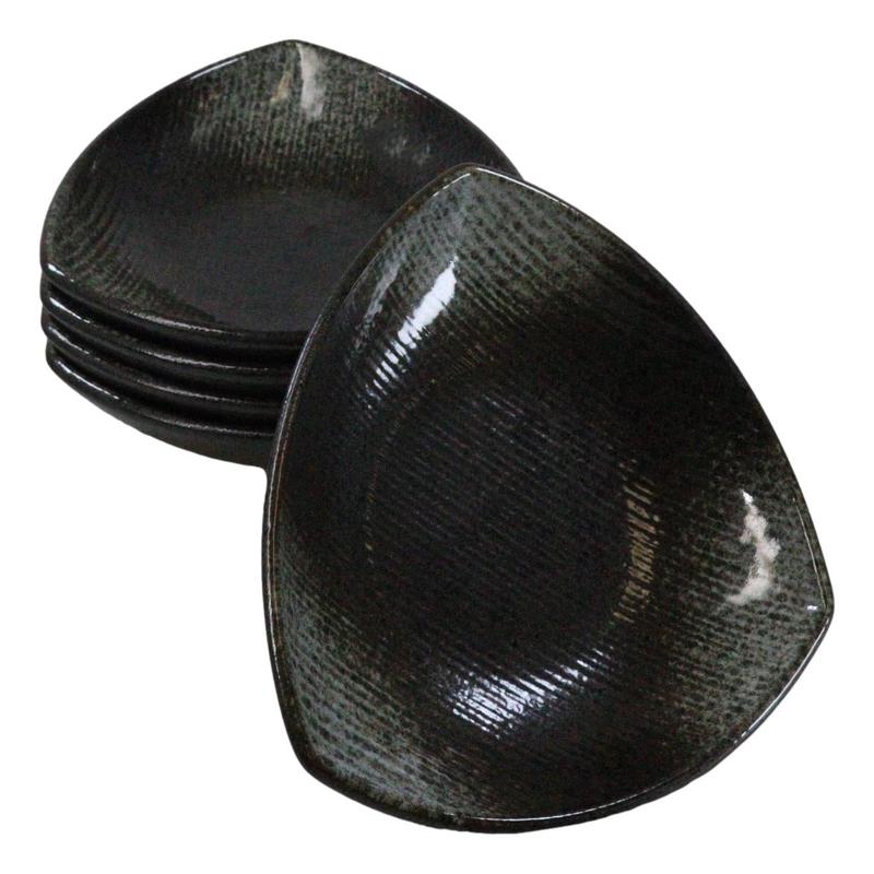 Set Of 5 Charcoal Grey Hakumu Ceramic Appetizer Salad Triangular Deep Plates