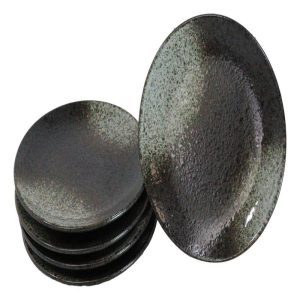 Set Of 6 Grey Tone Hakumu Round Appetizer Dessert Salad Ceramic Plates 6"D