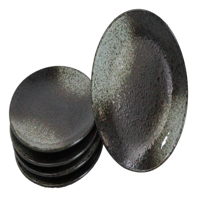 Set Of 6 Grey Tone Hakumu Round Appetizer Dessert Salad Ceramic Plates 6"D