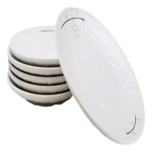 Set Of 6 Modern Yukino Hana Snowflakes Melamine Round Entree Dinner Plates 9"D