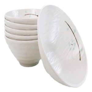 Set Of 6 Modern Yukino Hana Snowflakes Melamine Soup Pasta Salad Bowls 26oz