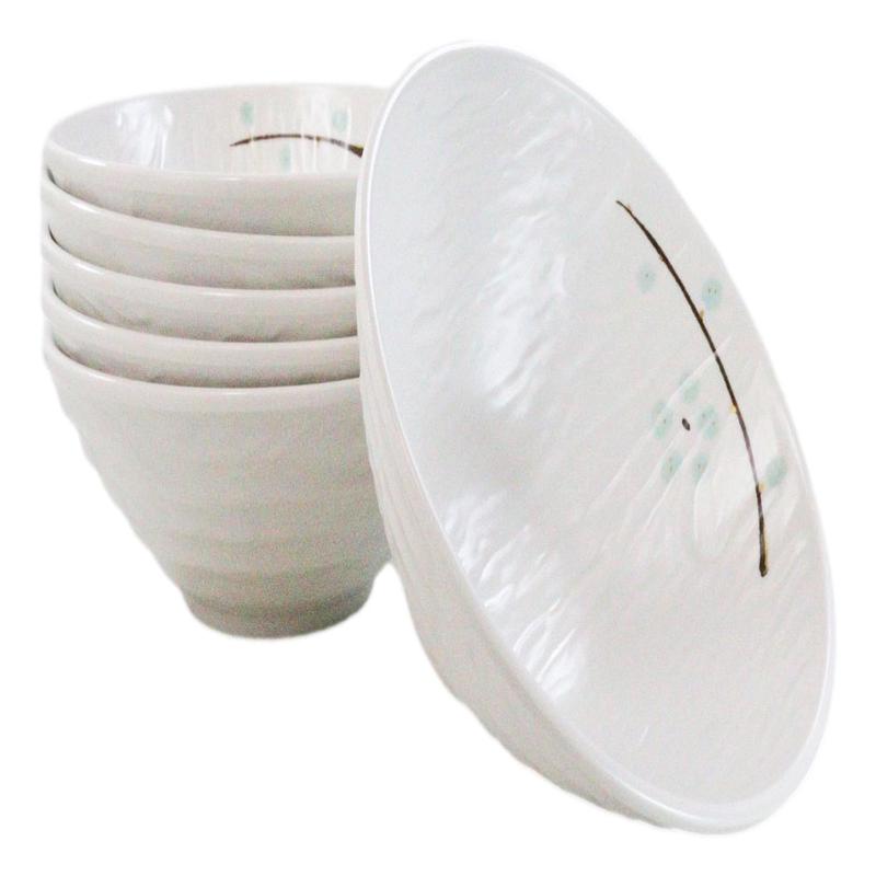 Set Of 6 Modern Yukino Hana Snowflakes Melamine Soup Pasta Salad Bowls 26oz