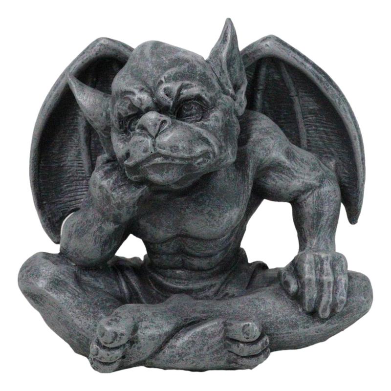 The Thinker Medieval Winged Gargoyle With Hand On Cheek Thinking Figurine