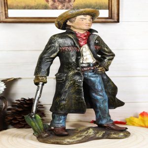 Western Cowboy Sheriff In US Marshall Long Coat Holding Shotgun Rifle Figurine
