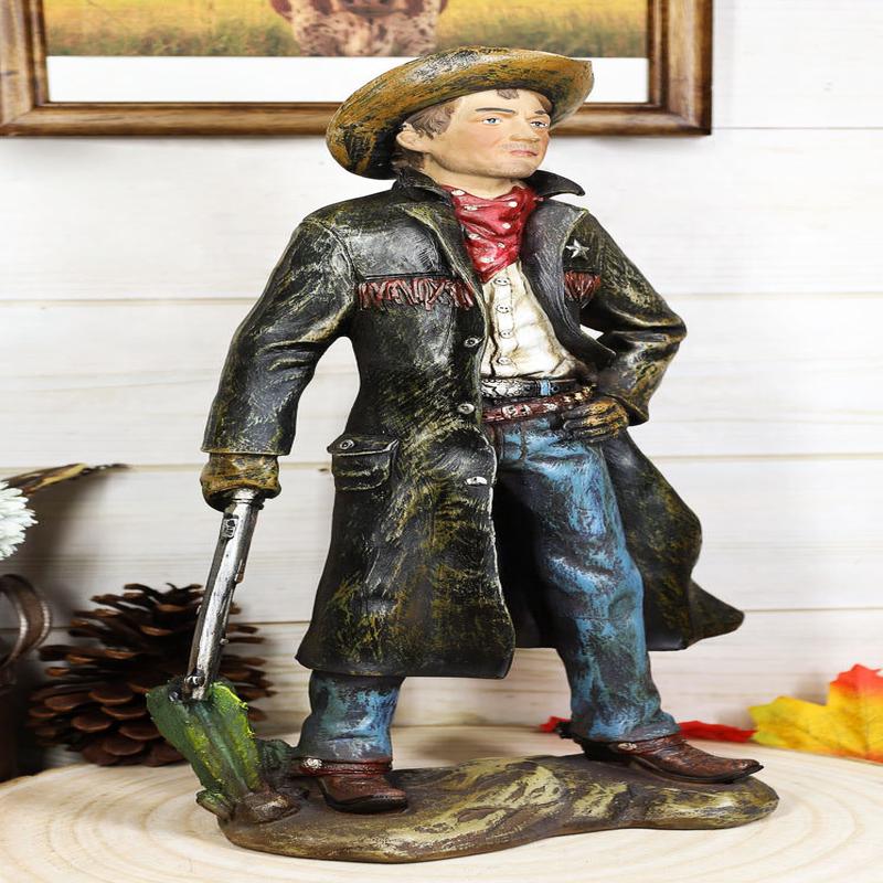 Western Cowboy Sheriff In US Marshall Long Coat Holding Shotgun Rifle Figurine