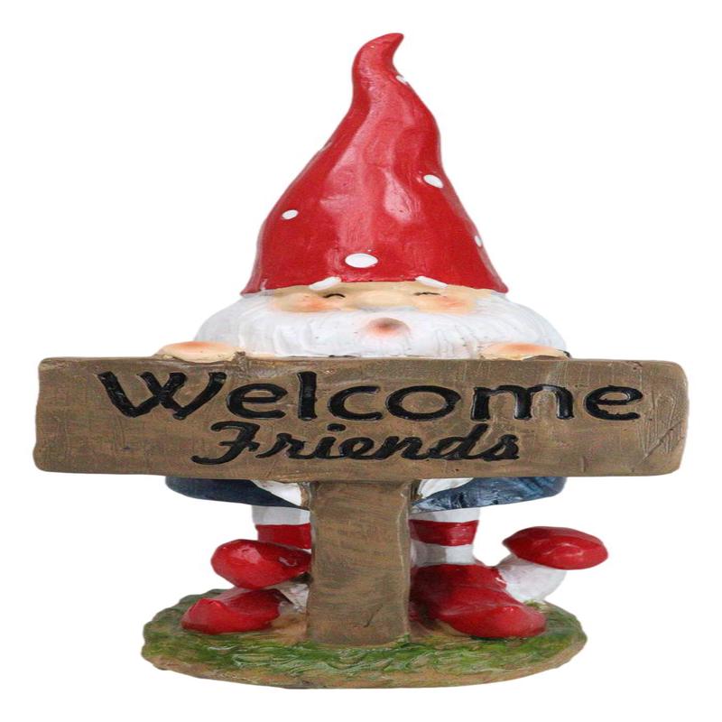 Whimsical Garden Mr Gnome By Toadstool Mushrooms Welcome Friends Sign Figurine