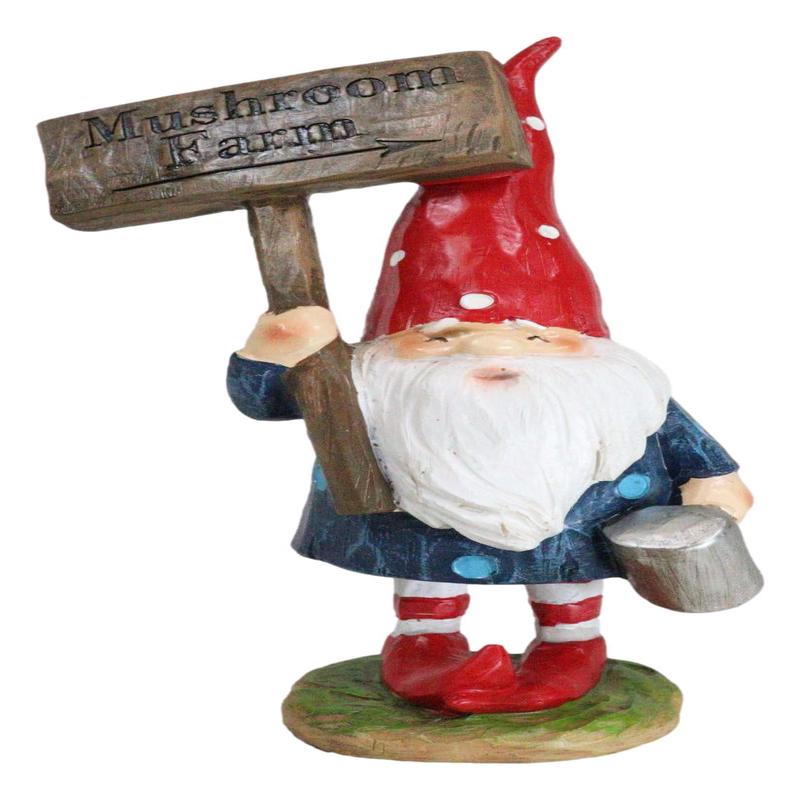 Whimsical Garden Mr Gnome With Hammer and Mushroom Farm Plank Sign Figurine