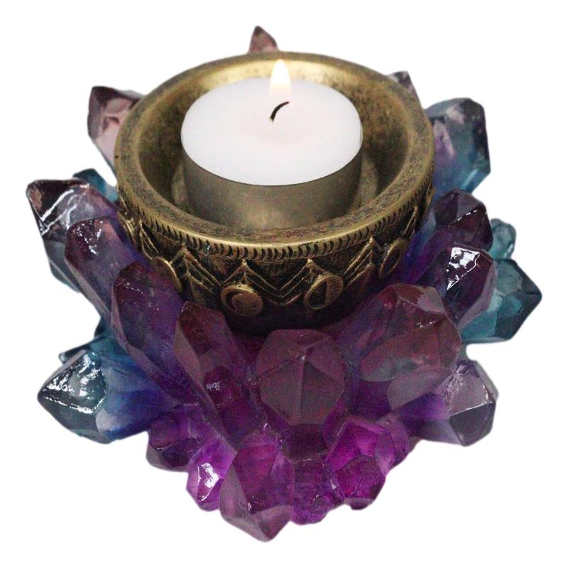 Wicca Mystic Crystals Phases Of The Moon Lotus Flower Dish Votive Candleholder