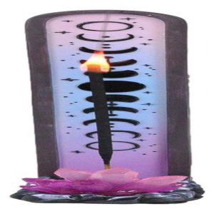 Wicca Mystic Moon Phase With Purple Crystal Incense Holder Tower Figurine