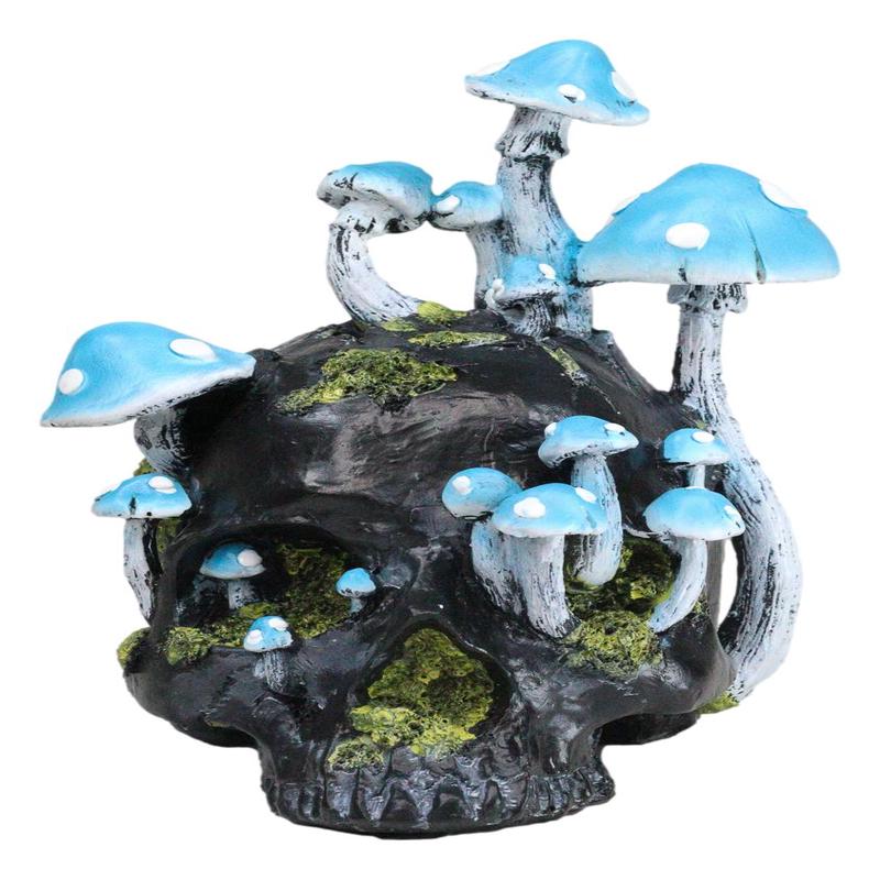 Wicca Stacking Toadstool Mushrooms and Moss Fungi Forest Black Skull Figurine