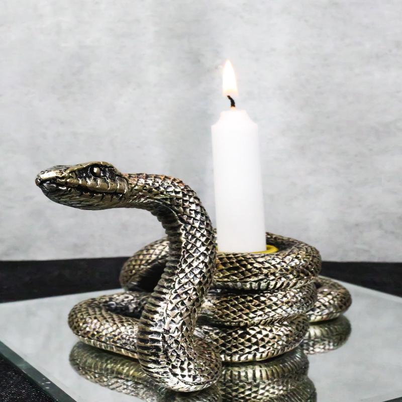 Witchcraft Sorcery Dark Magic Coiled Serpent Snake Taper Candleholder Figurine