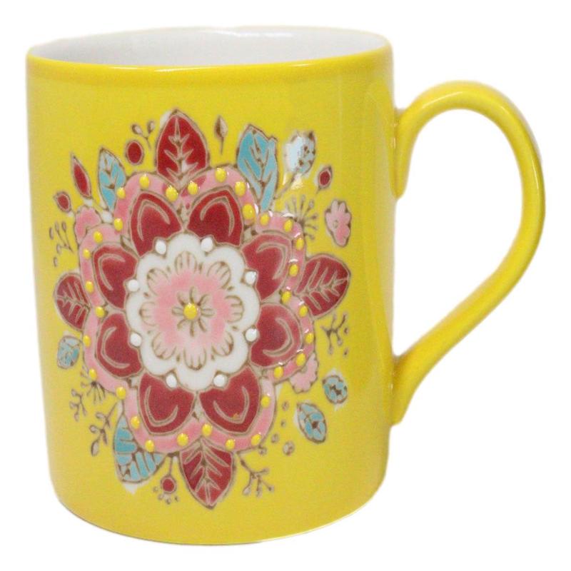 Yellow Manipura Navel Chakra Zen Flower Of Life Mandala Circle Ceramic Mug