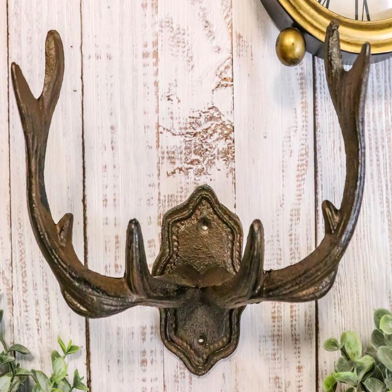 Cast Iron Vintage Western Rustic Stag Deer Crown Antlers Wall Coat Keys Hooks