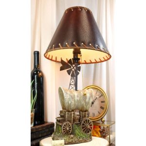 Country Western Rustic Cargo Carriage Wagon Farm Windmill Table Lamp With Shade