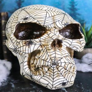 Creepy Crawler Tarantula Arachnid Spider With Cobwebs Skull Figurine Decor