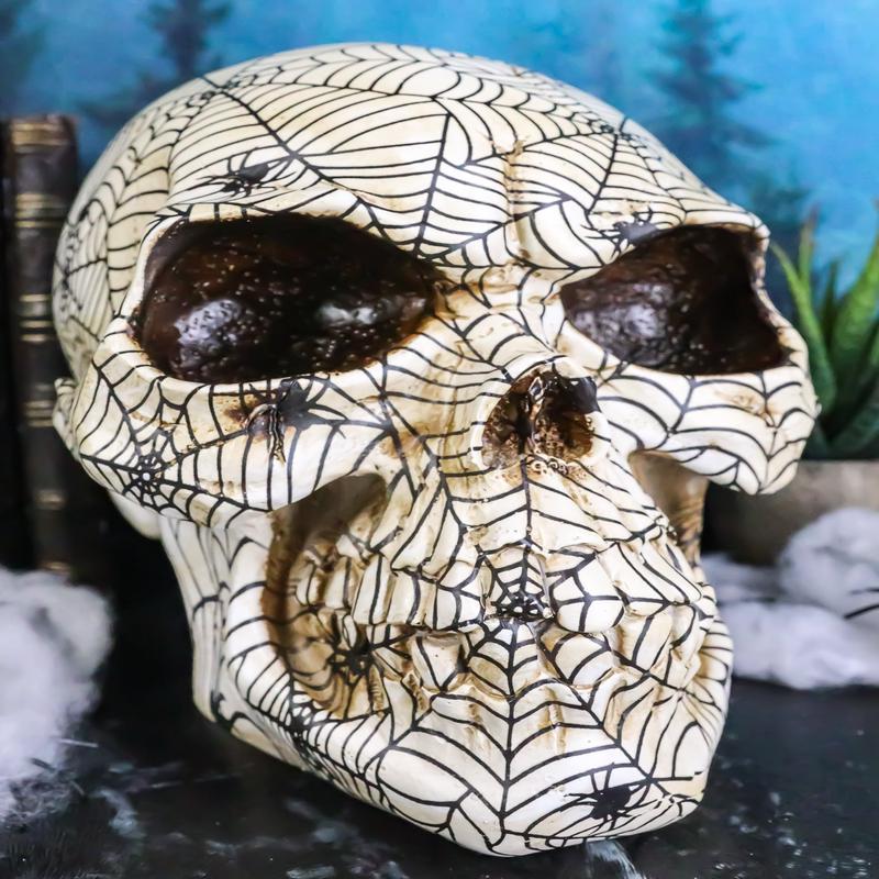 Creepy Crawler Tarantula Arachnid Spider With Cobwebs Skull Figurine Decor