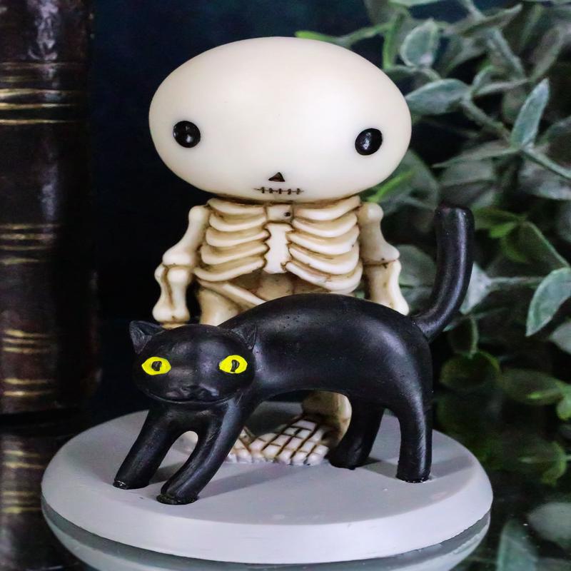Ebros Psychic Lucky The Skeleton Boy Meets a Black Cat Figurine 3.25" Tall The Witching Hour