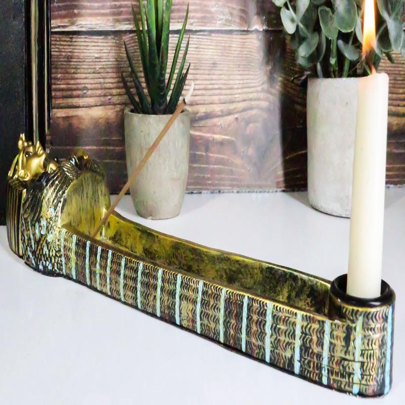 Egyptian King Tutankhamun Sarcophagus Mummy Stick Incense Candle Holder Figurine