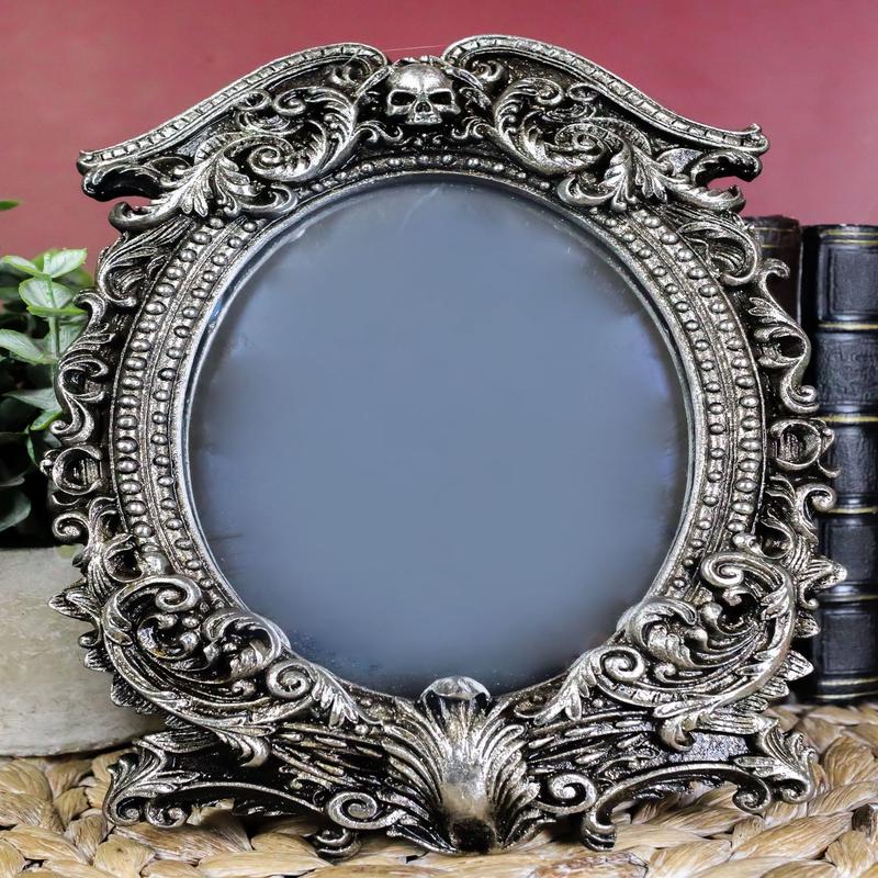 Gothic Baroque Style Masque of The Black Roses Skull Table Or Wall Mirror Decor