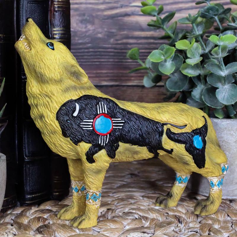 Howling Wolf Turquoise Buffalo Figurine Tribal Totem Animal Spirit Collection