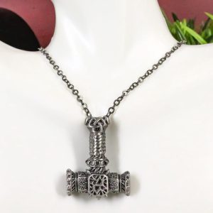 Legend of Asgard Norse Mythology Mjolnir Thor Hammer Pendant Pewter Necklace