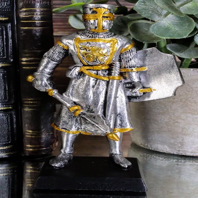 Medieval Suit Of Armor Knight With Mace and Heraldry Shield Mini Figurine