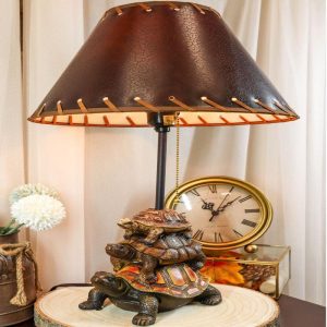 Nautical Marine Reptile Stacked Tortoises Turtles Desktop Table Lamp With Shade