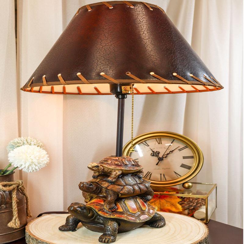 Nautical Marine Reptile Stacked Tortoises Turtles Desktop Table Lamp With Shade