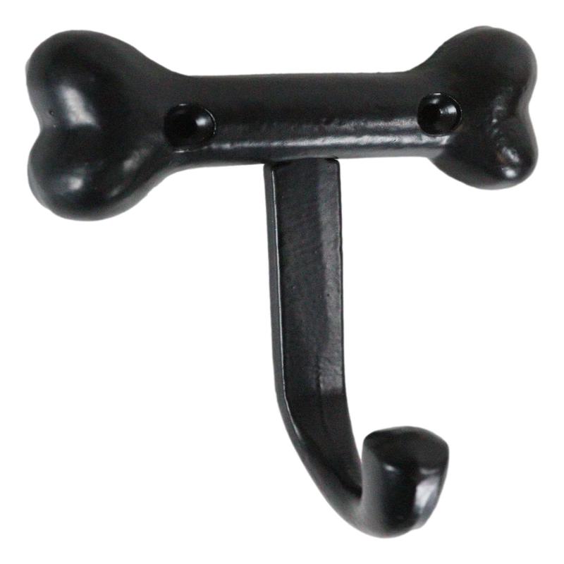 Pack Of 3 Black Coated Metal Whimsical Bone Shaped Wall Hook Dog Puppy Decor