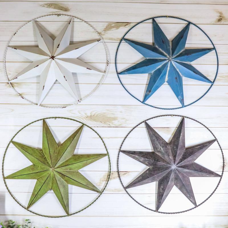Pack Of 4 Colorful 18" Metal Rustic Western 8 Pointed Star In Ring Wall Decors