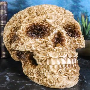 Romantic Tooled Ornate Floral Roses Skull Figurine Rose Sugar Skulls Figurine