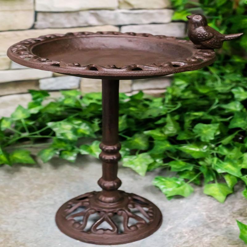 Rustic Cast Iron Bluebird Victorian Floral Bird Feeder Bath Garden Statue 14"H