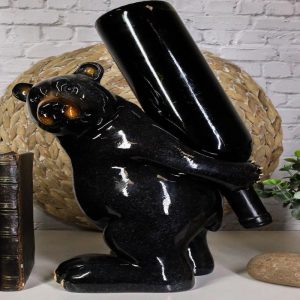 Rustic Western Mountain Black Bear Piggybacking Wine Bottle Holder Figurine
