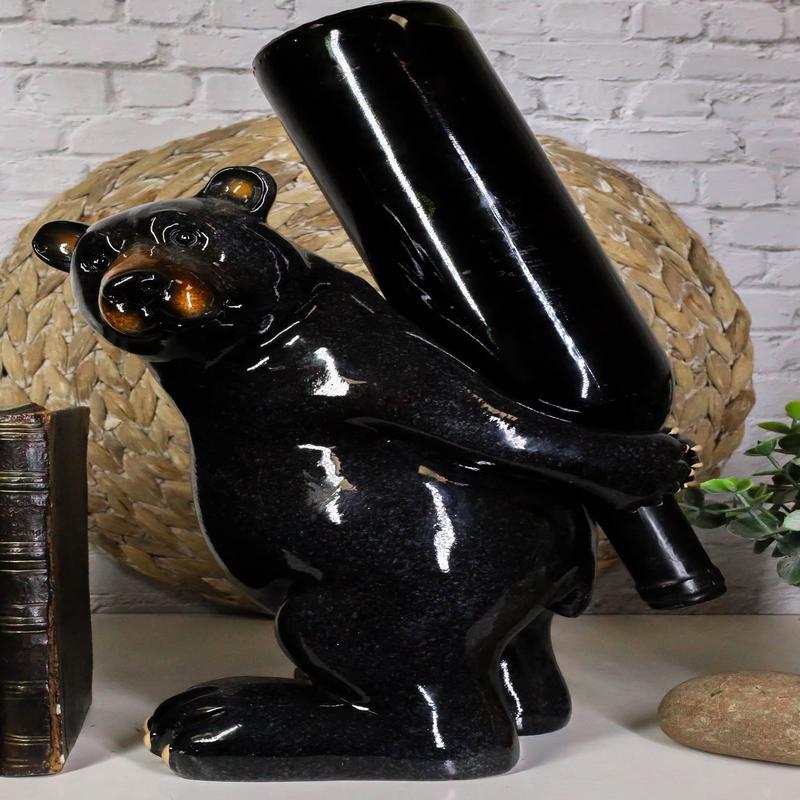 Rustic Western Mountain Black Bear Piggybacking Wine Bottle Holder Figurine