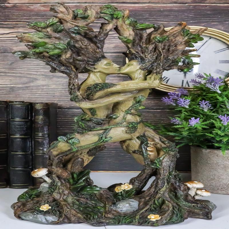 Dance Of Spring Greenman And Tree Woman Couple Gaia Dryad Ent Kissing Figurine