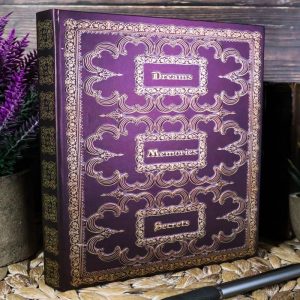 Dreams Memories Secrets Floral Scroll Art Embossed Blank Page Journal Book