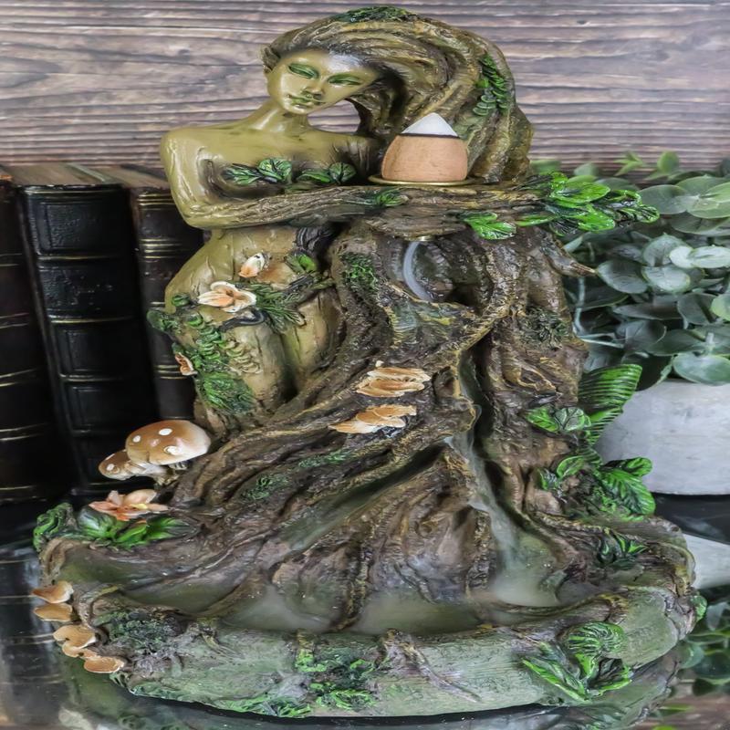 Forest Celtic Greenman Tree Woman Gaia Ent Backflow Incense Cone Burner Decor
