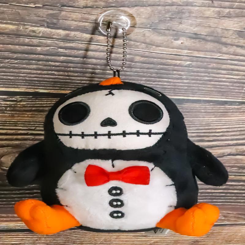 Furry Bones Skeleton North Pole Penguin With Red Bow Tie Small Toy Plush Doll