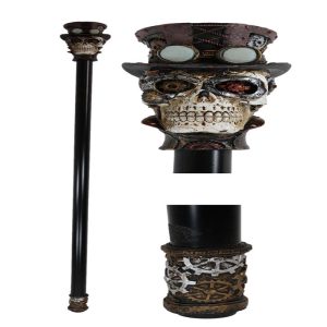 Geared Steampunk Skull Cyborg With Top Hat Decorative Prop Cosplay Swagger Cane