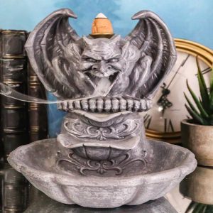 Gothic Chimera Gargoyle On Fountain Pedestal Backflow Incense Cone Burner Decor
