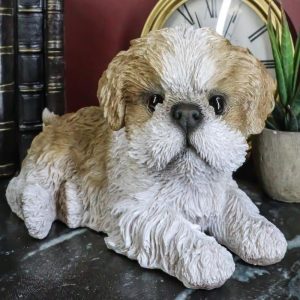 Lifelike Adorable Shih Tzu Dog At Rest With Glass Eyes Figurine Pet Pal Memorial