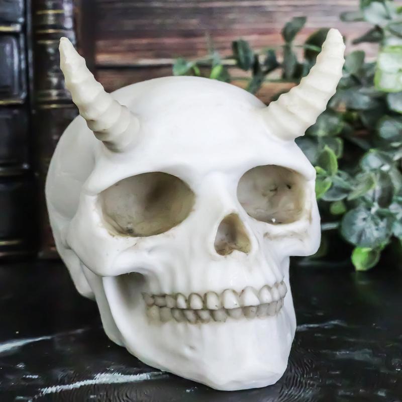 Off White Small Goat Horned Demon Skull Hell Spawn Skeleton Inferno Imp Figurine
