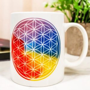 Pack Of 2 Flower Of Life Sacred Cosmic Geometry Bone China Coffee Mug Cups 12oz
