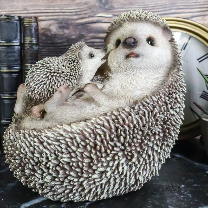 Realistic Cuddle Time Baby Hedgehog with Mother Lying On Its Back Figurine