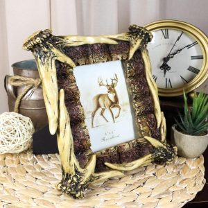 Rustic Buckhorn Deer Stag Antlers Picture Frame With Easel Back 4"X6" Photo