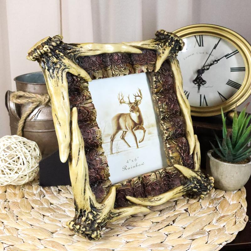 Rustic Buckhorn Deer Stag Antlers Picture Frame With Easel Back 4"X6" Photo