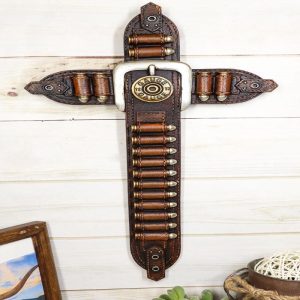 Rustic Western Cowboy 12 Gauge Bullets Shotgun Holster Belt Buckle Wall Cross