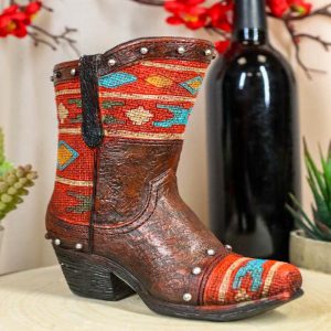 Rustic Western Turquoise Aztec Geometry Patterns Cowboy Boot Piggy Money Bank