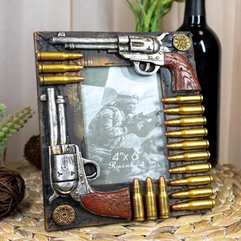 Western Dual Pistol Revolver Guns With Bullet Shells 4"X6" Photo Picture Frame