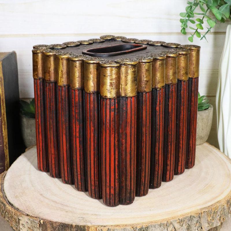 Western Shotgun 12 Gauge Bullet Shells Tissue Box Holder Cover Case Figurine